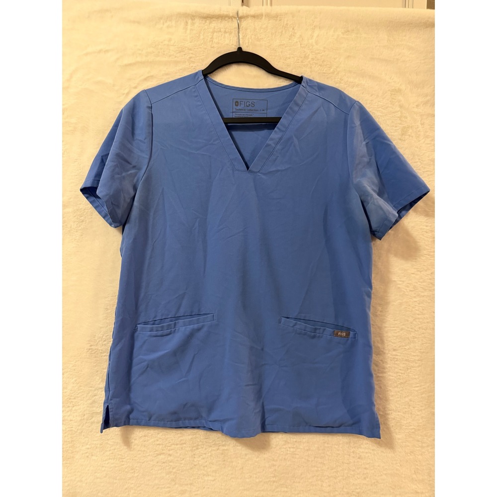 Figs Technical Collection Scrub Top Womens Medium Blue V-Neck Top FW1100